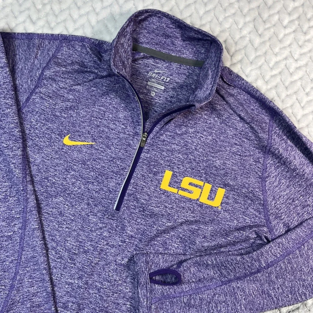 Nike Dri Fit LSU Purple Gold 1/4 Zip Womens XL Pullover Performance Shirt